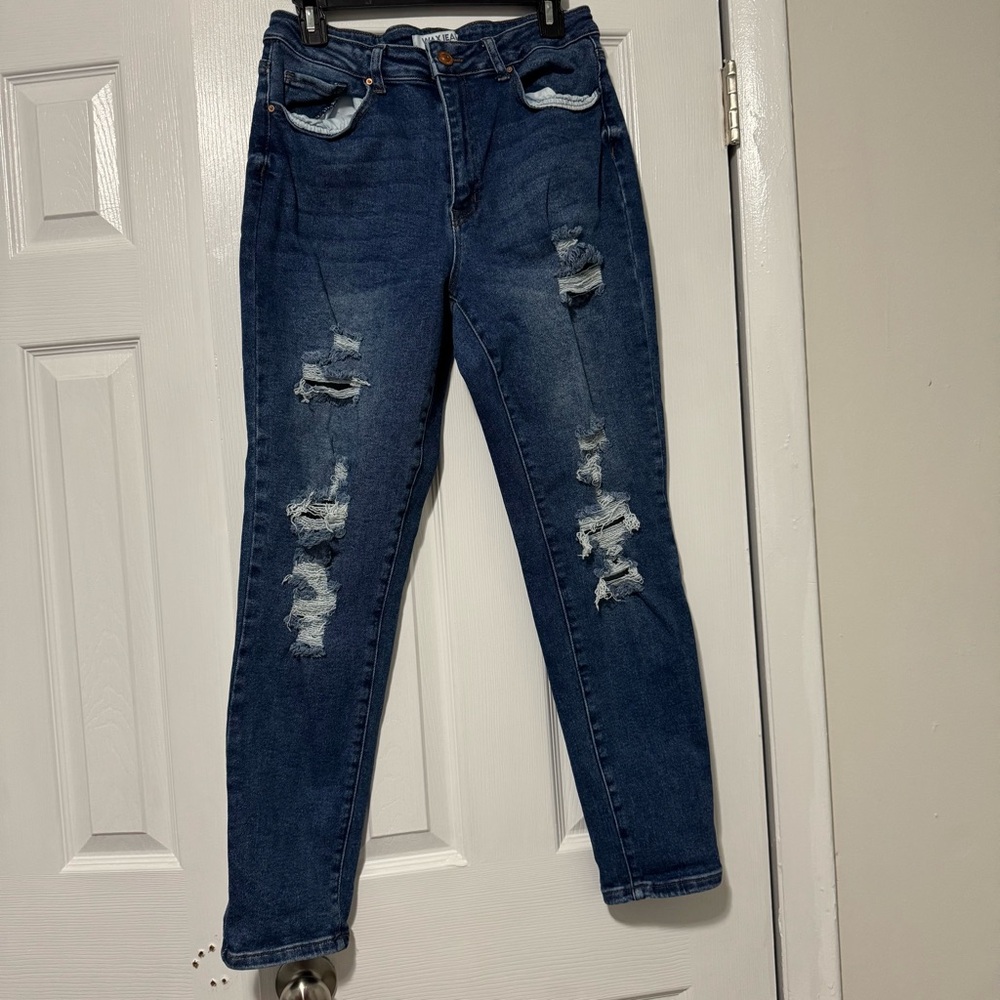 Wax Jean‎ Dark Blue Distressed Skinny Jeans